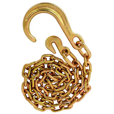 Tow Chain With 8 Inch Forged J Hook And Grab Hook - Grade 70 Chain - 6 Foot - 4,700 Pound Safe Working Load