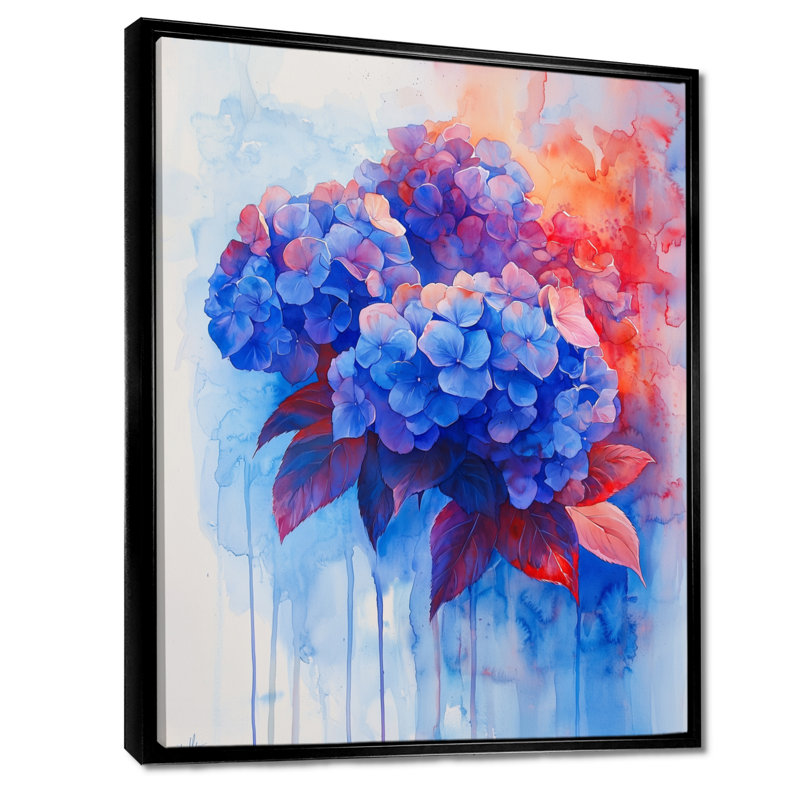 Hydrangées bleues et rouges dans un style graffiti, Hortensia I - hydrangées, art mural, Noir, H 20 po x l 12 po