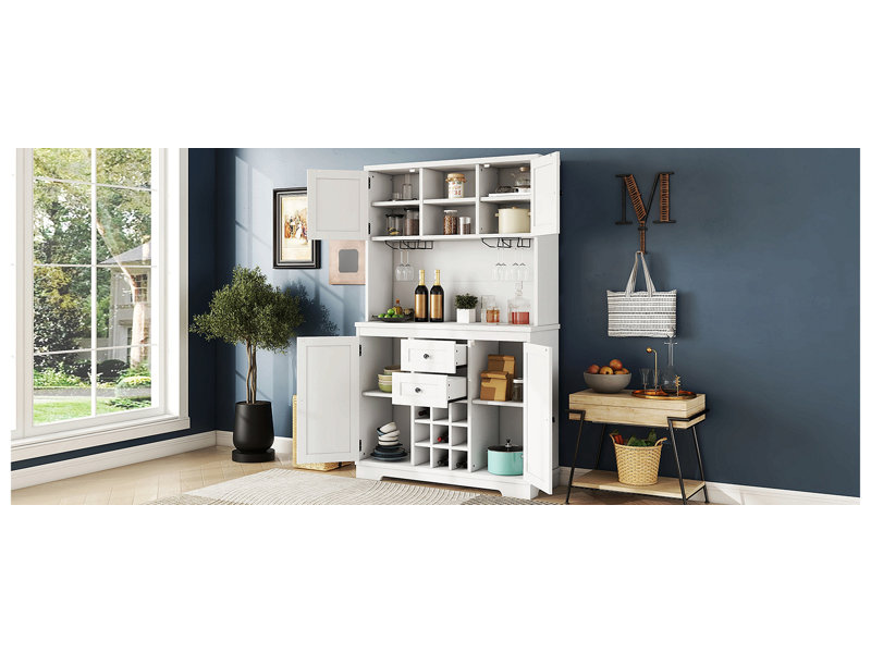 Armoire de cuisine avec rangement Coffee Bar, Blanc cassé