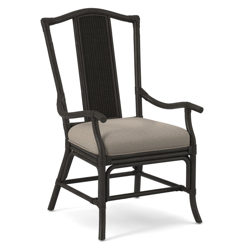 Drury Lane Slat Back Dining Arm Chair, Beige Performance Fabric; 0851-73, Brass