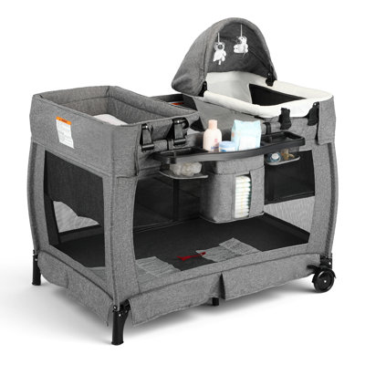 4-in-1 Convertible Baby Playard with Bassinet, Diaper Changer, Cradle&Bedside Sleeper