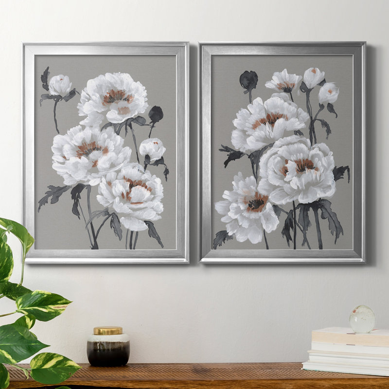 «Peony Profusion I», ensemble de 2 impressions sur toile encadrées, H 42,5 po x l 30,5 po x P 1,25 po, Cadre argenté