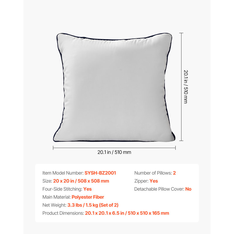 Throw Pillow Inserts White Down Alternative Pillows Square,  Square 20"
