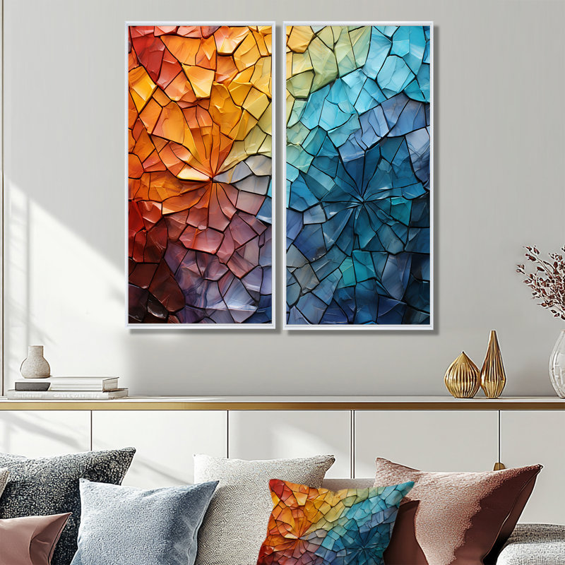 Chesterine - décoration murale moderne orange 2 pièces, H 32 po x l 32 po, Impression encadrée flottante, Blanc