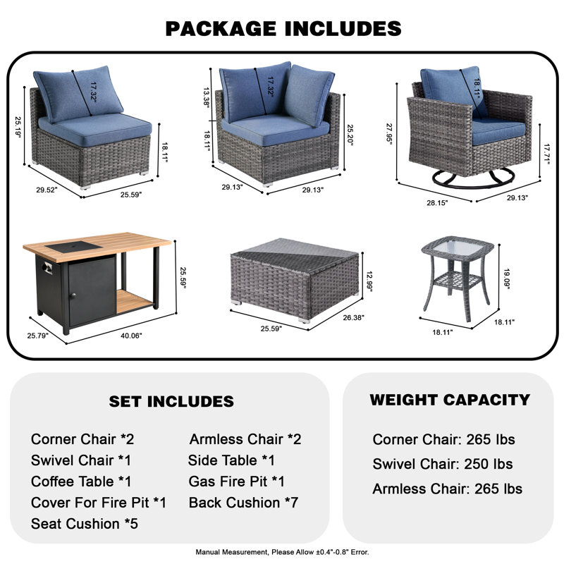 Quinte Premium All-Weather Wicker 5 - Person Patio Conversation Set with Cushions, Denim Blue