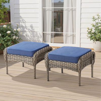 Ensemble de 2 repose-pieds d'extérieur en osier PE avec coussin pour la cour ou la terrasse