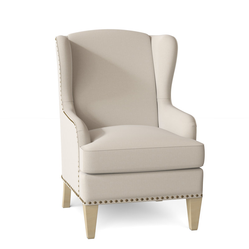 Fauteuil à oreilles Goyito, Beau sergé blanc performance 31, Non, Pécan