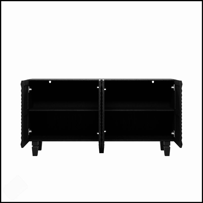 Buffet 59 po moderne avec 4 portes Sunburst, armoire de rangement avec pieds en bois massif, grand rangement pour la cuisine et la salle à manger