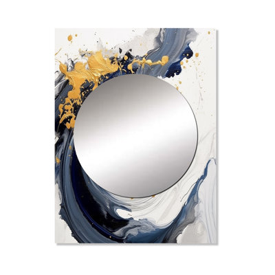 Akosh Dark Blue and Gold Spiral V - Abstract Spirals Unique Mirror, Modern Large Wall Mirror, Printed Metal Art