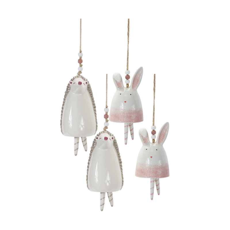 Ensemble de quatre sculpture de table cloche hérisson rose et blanche 7 po