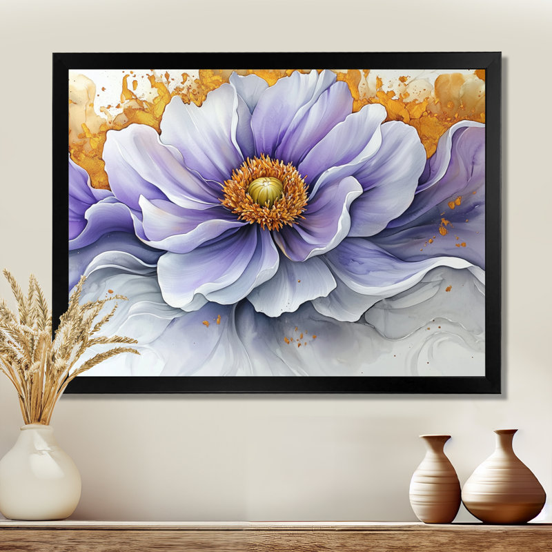 Éclat moderne de Dahlia I - art mural Dahlia, H 16 po x l 32 po, Reproduction encadrée d'une seule photo, Noir