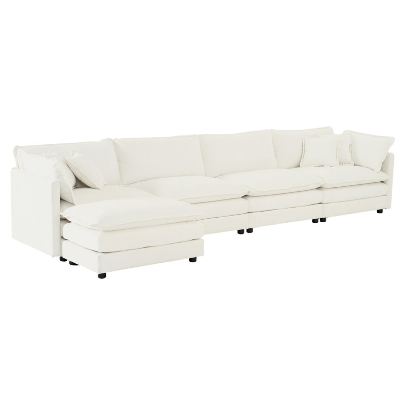 Canapé modulaire en U pour salon, canapé convertible 5 places avec chenille blanche en tissu