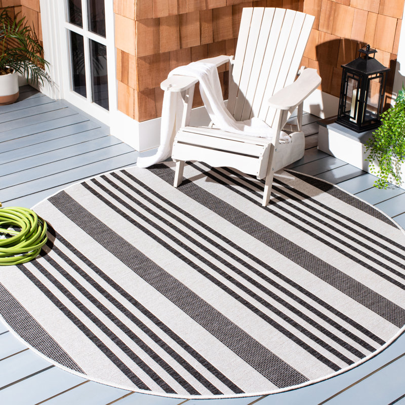 Marquart Performance Striped Indoor/Outdoor Area Rug, Round 4'