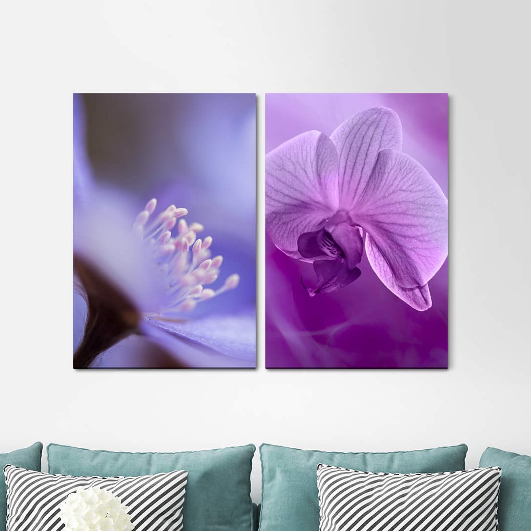 2-tlg. Leinwandbilder-Set - Grafikdruck „Orchid Blossoms Lingerie Gentle Harmonious Soothing”