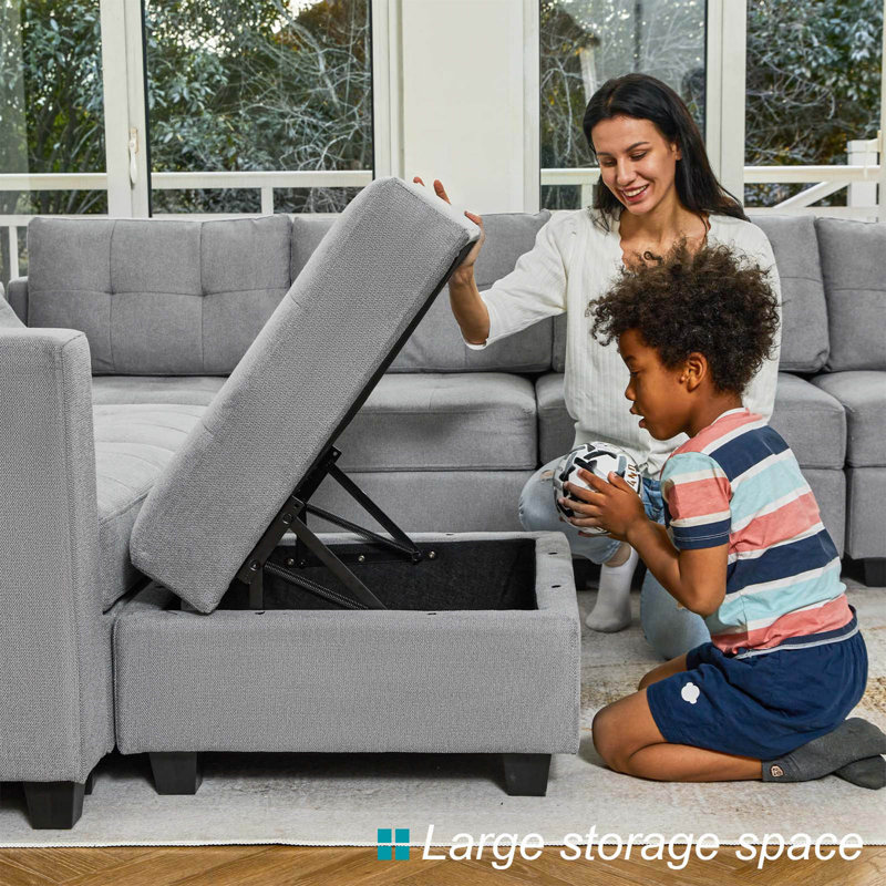 Ashbury Hunsicker 116.4" Wide U Shaped Sofa Storage Couch with Ottoman Chaise, Sectional Modular Sofa Livingroom Apartment Couch