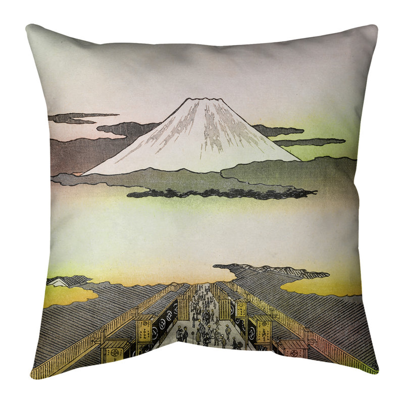 Utagawa Hiroshige Suruga-Cho Square, 26 po x 26 po, Rouge / vert, Housse de coussin seulement