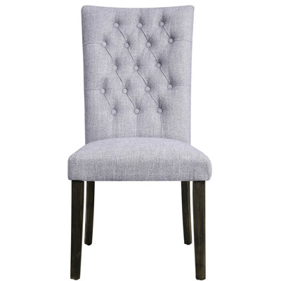 Grey Linen Armless High - Back Side Chair 2 Units , Standard Dining Height Stationary Seat, Padded Multi Tone Fabric Seat And Back, Square With Button Tufting, Oak Finish Tapered Wood Legs, 220Lbs