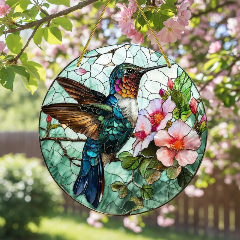 Vibrant acrylique Colibri Suncatcher fenêtre suspendus cadeau Art mural intérieur / extérieur
