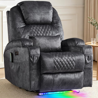Power Recliner Chair with Massage and Heat, Electric Reclining Sofa for Adults Home Theater Seating with LED Light, USB Ports, Cup Holders, Faux Leather for Living Room