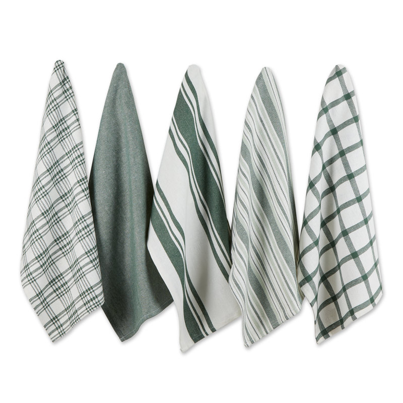 Cotton Stripe Jacquard Tea Towel Kitchen Towel, Dark Green