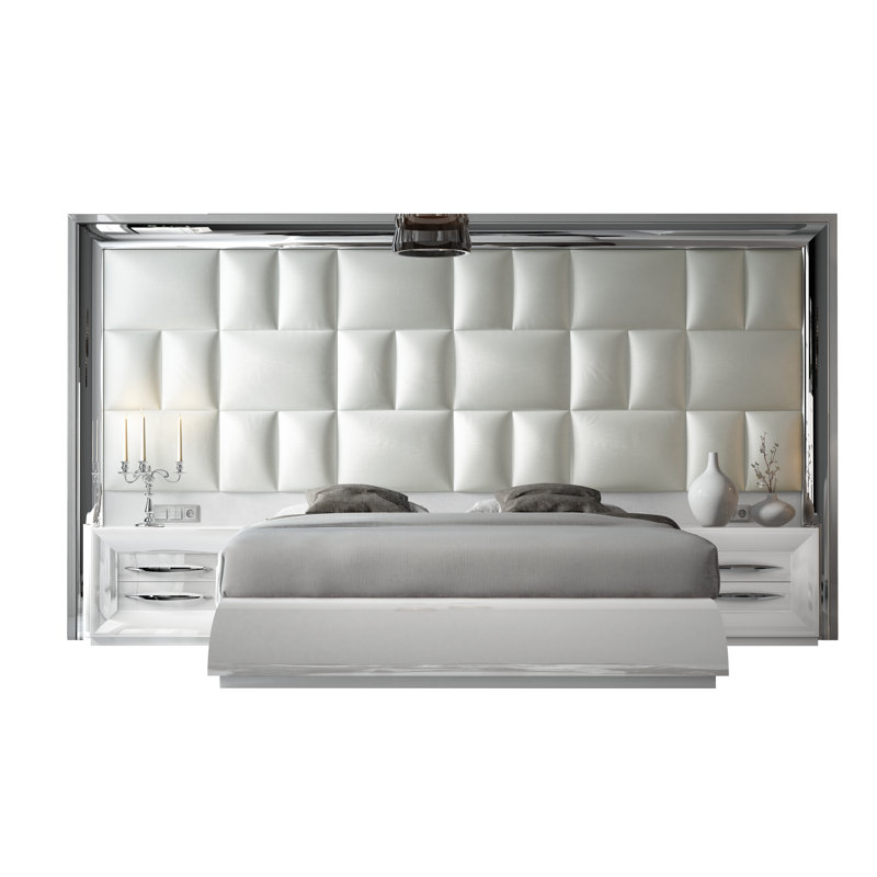 Annalya Vegan Leather Panel Bed, High Gloss, Queen