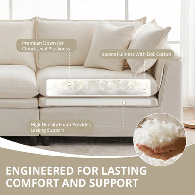 113'' Upholstered L-Shape Sectional Cloud Couch With Storage Ottoman
