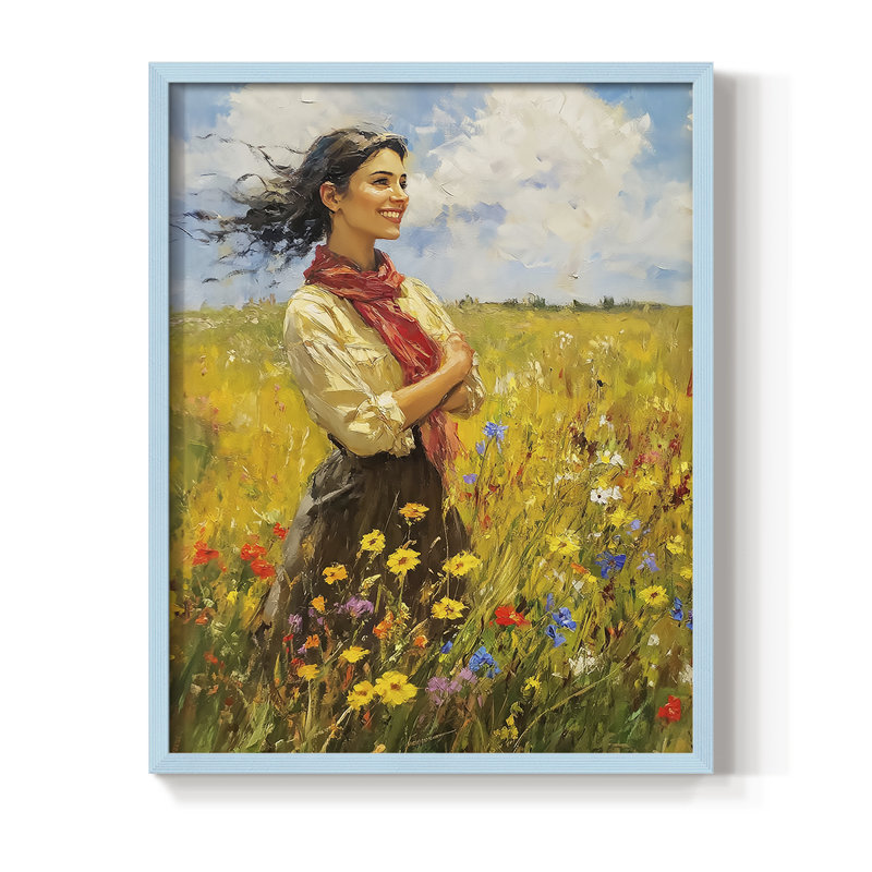 Reproduction encadrée WOMEN Series CCLxxix - bois massif, Bleu clair, H 15 po x l 12 po