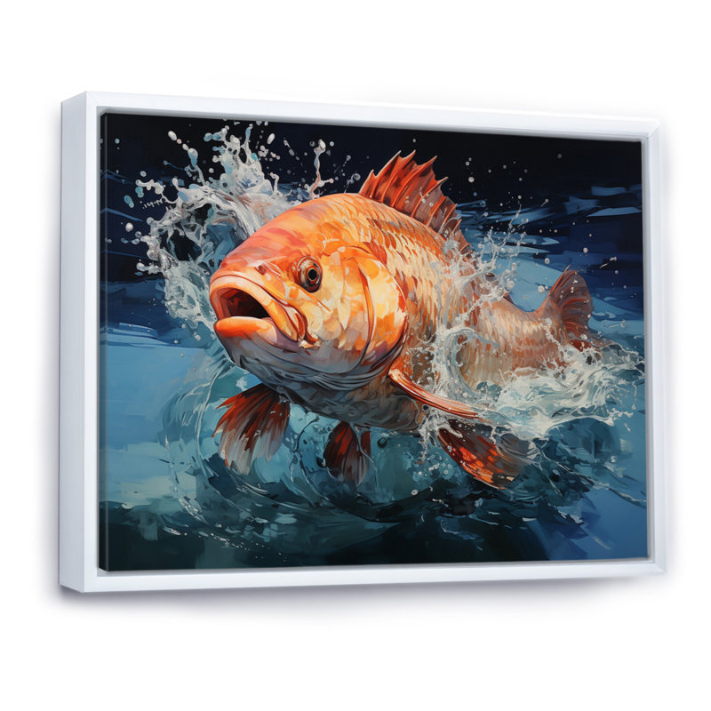 Pêche - prise colorée - impression, H 30 po x l 40 po x P 1,5 po, Cadre flottant blanc