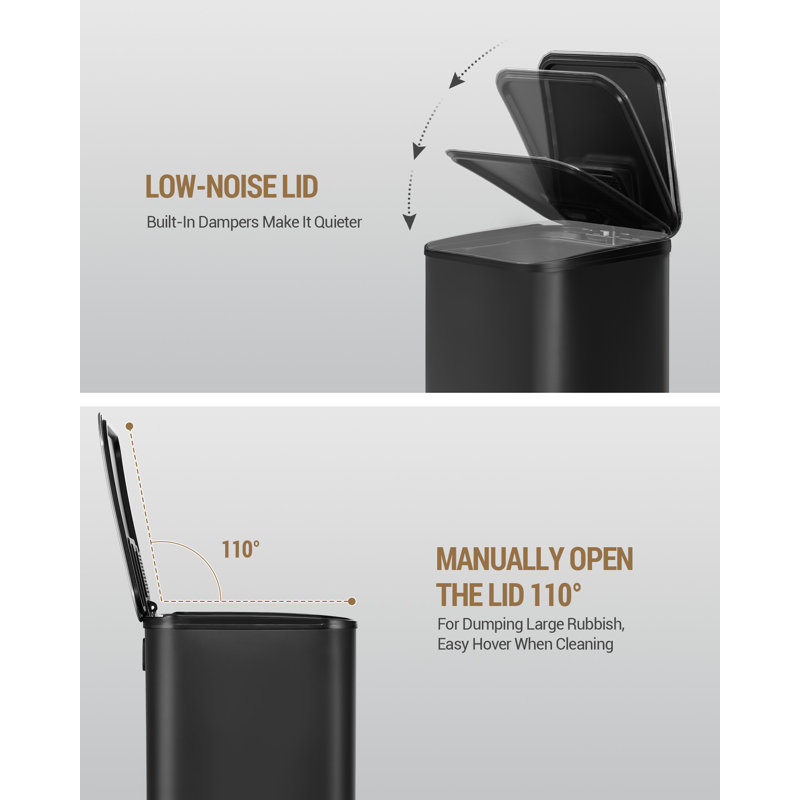 Kitchen Bin 40L, Kitchen Pedal bin with Soft-Close Lid, Removable Inner Buckets, Recycling Bins with 15 Trash Bags, Black