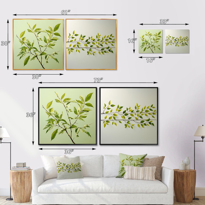 «Green Ferm Simple Collage» - ensemble de 2 feuilles carrées, H 16 po x l 33 po, Toile tendue