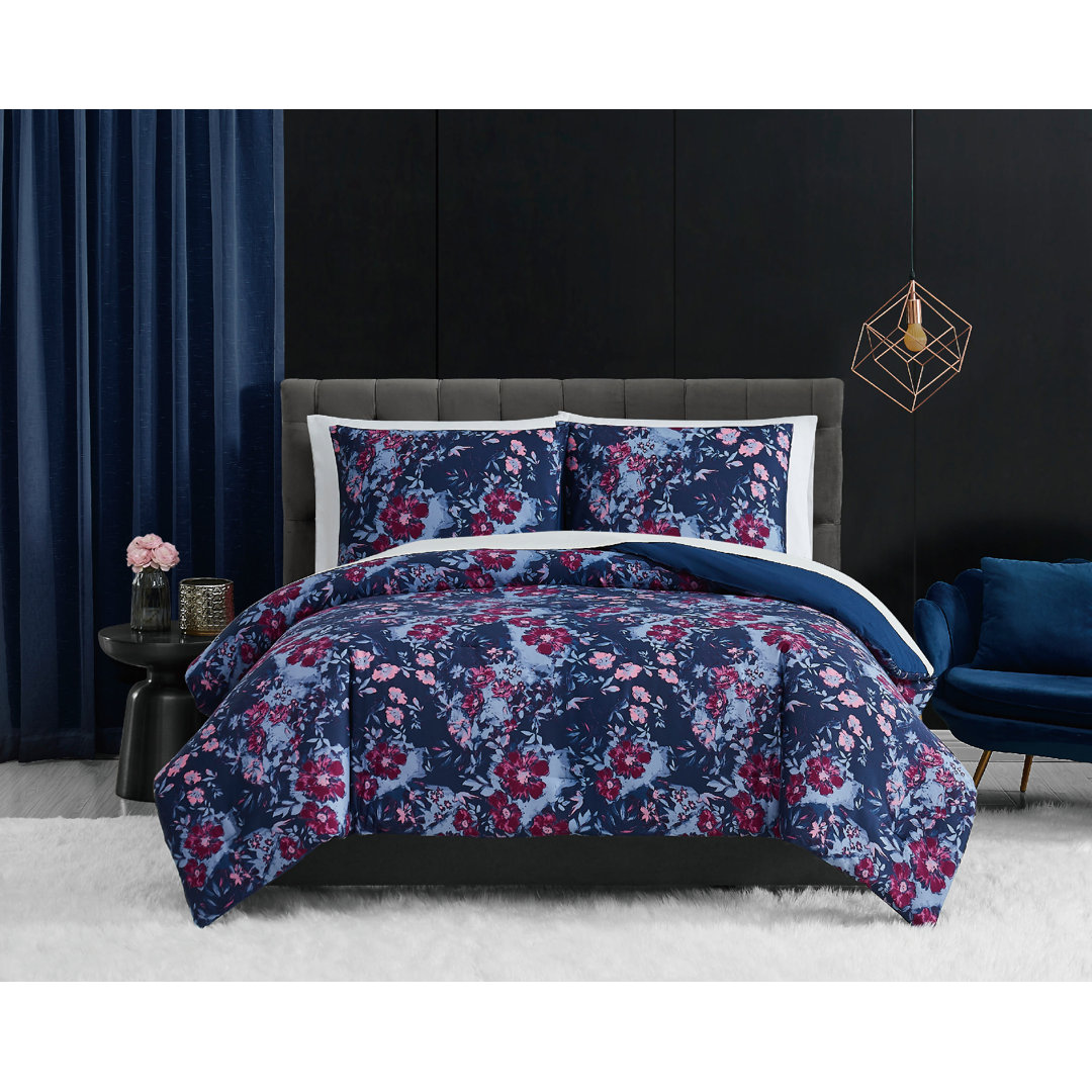 Blue/Purple Standard Cotton Duvet Cover Set Badgley Mischka 