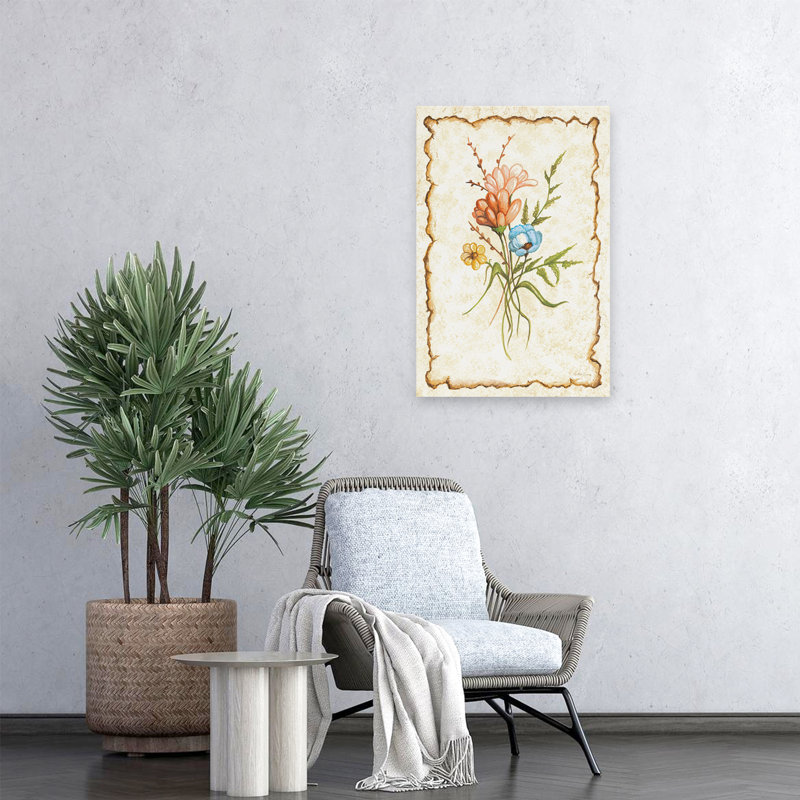 Jolies fleurs - Art floral sur fond de volutes aux tons pastel, H 24 po x l 16 po