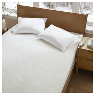 Surmatelas chauffant Queen avec double commande, couverture chauffante électrique en polyester blanc, 5 niveaux de chaleur et arrêt automatique