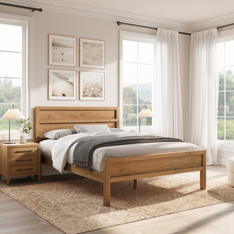 Maddox Modern Wood Panel Bed, Queen, Natural