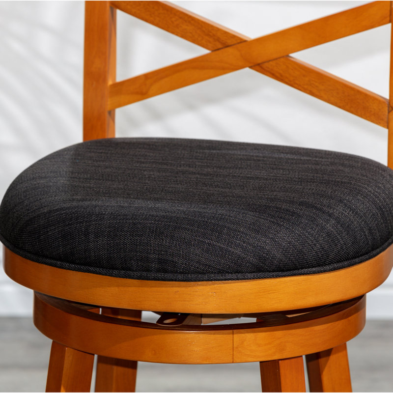 Tabouret de comptoir pivotant de 24 po, siège en tissu naturel gris anthracite, tabouret de hauteur sans effort avec finition naturelle
