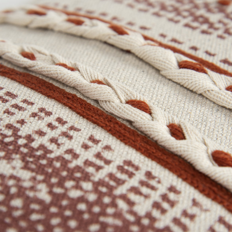 Striped Cotton Reversible Throw Pillow, Rust