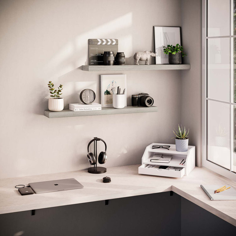 Sydney 36" W x 6" D Floating Shelves Set with Invisible Wall Mount Brackets, Grey Oak
