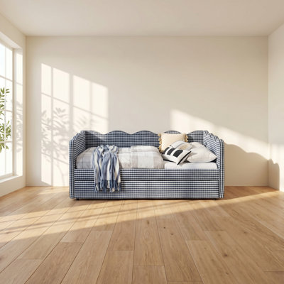 Cozy Gingham 81" W x 58" D x 33.5" H USB Port and Twin Trundle Full Upholstered Daybed