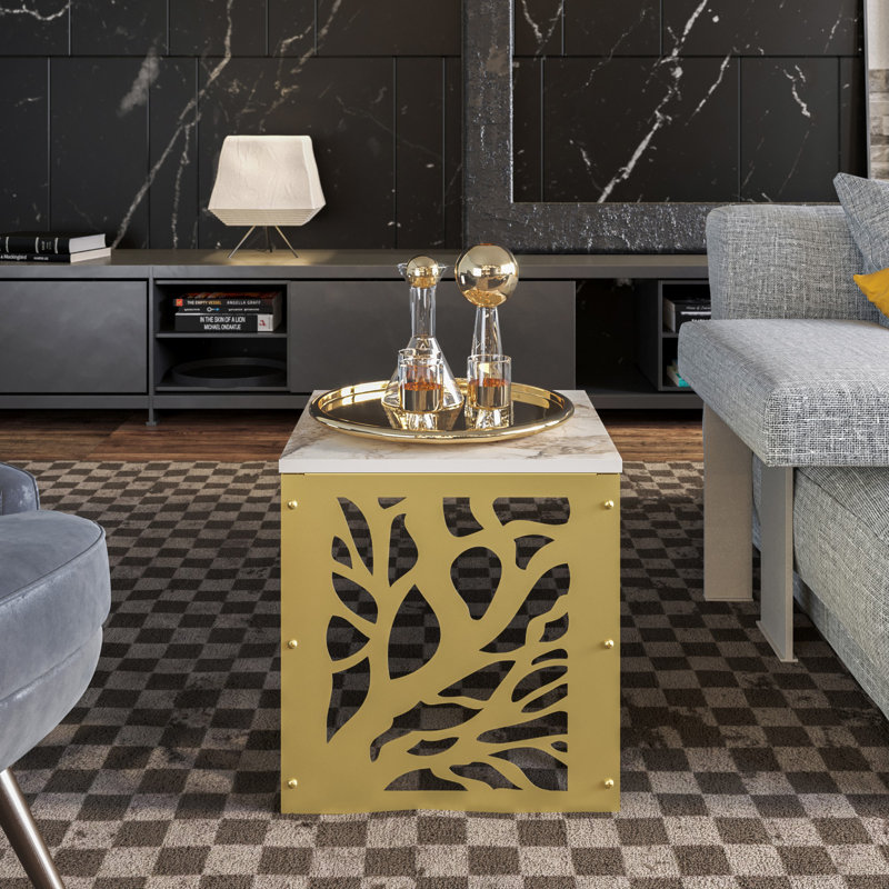Table de bout Albali Block, Blanc, Or