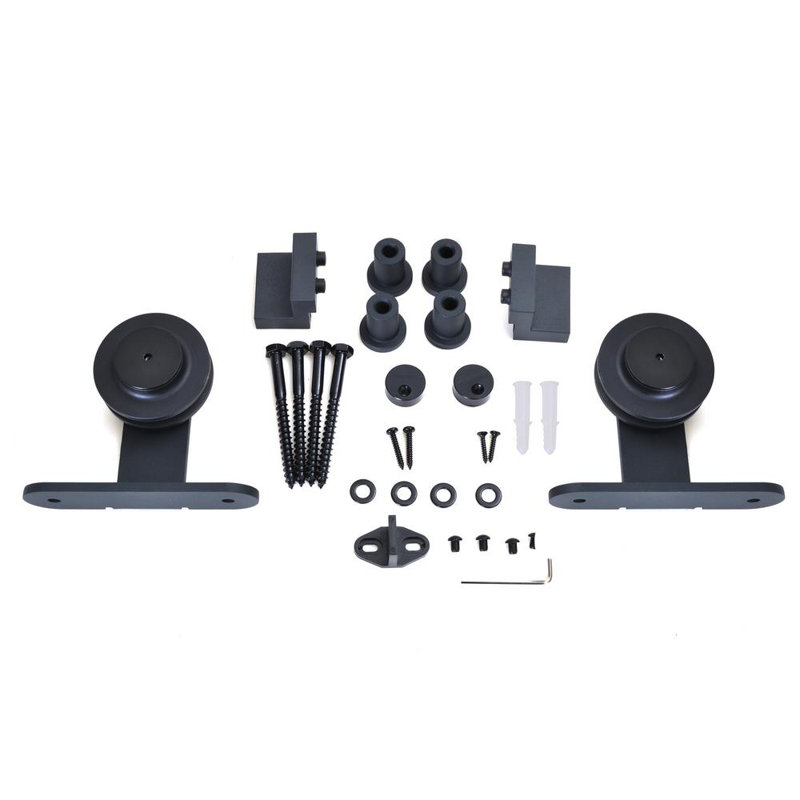 30 In. X 80 In. Black Painted Finished Composite MDF 6 Panel Interior Sliding Barn Door With Hardware Kit, 30" x 84", Dark