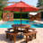 8-Person Round Picnic Table Set With 4 Built-In Benches & Umbrella Hole,Brown-607722357