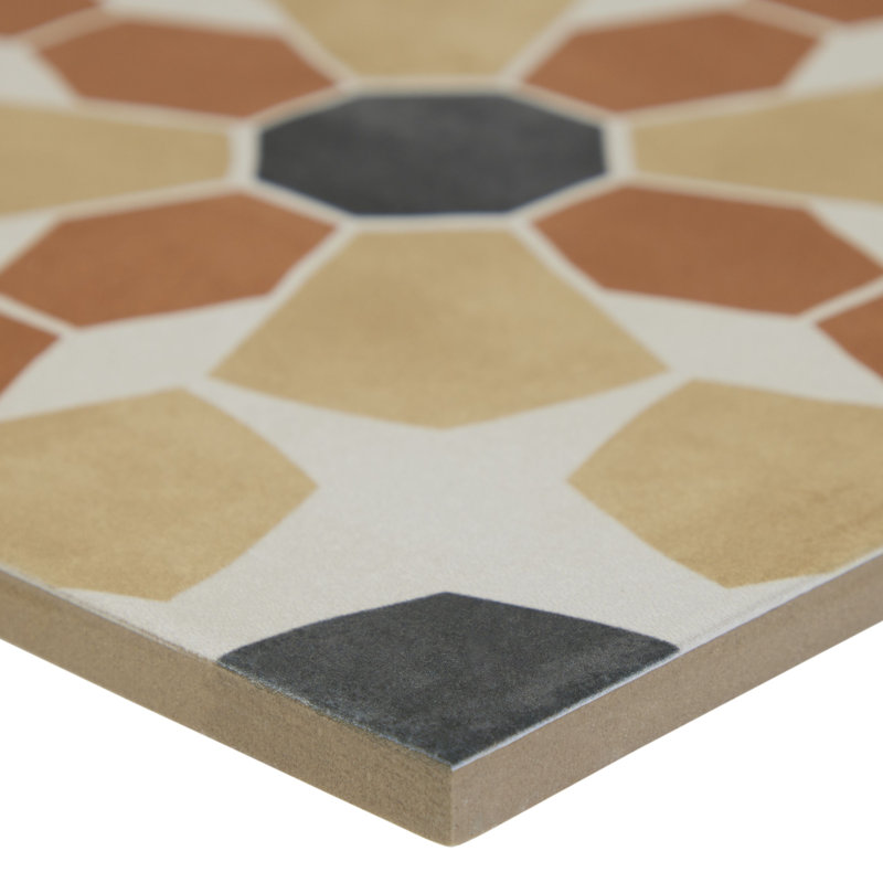 8.8" x 8.8" Porcelain Patterned Wall & Floor Tile, Gold/Brown/Black