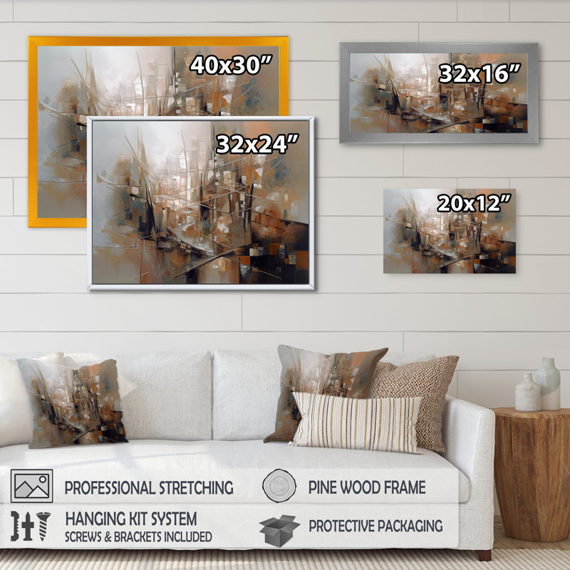 «Exploration cubiste des abstractions IV - Cubisme abstrait», reproduction sur toile, L 32 po x H 16 po, Cadre flottant doré