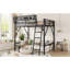 Lit mezzanine double avec échelle, lit mezzanine double en métal avec tablettes de rangement, lit mezzanine haut pour adolescents, noir-983514493-983514482
