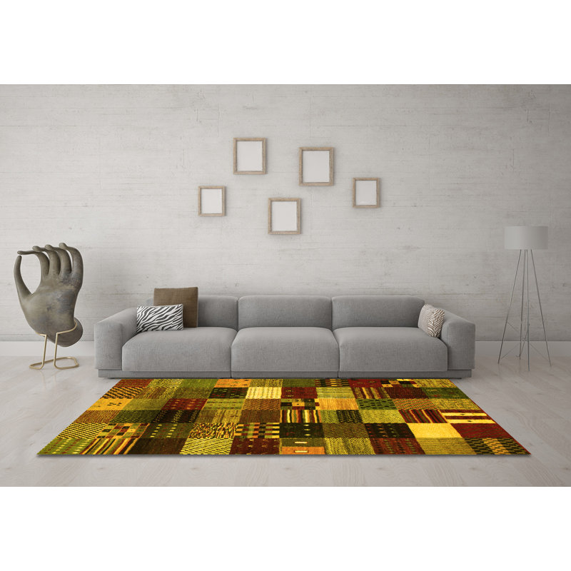 Tapis contemporain contemporain jaune 320, Carré de 6 pi