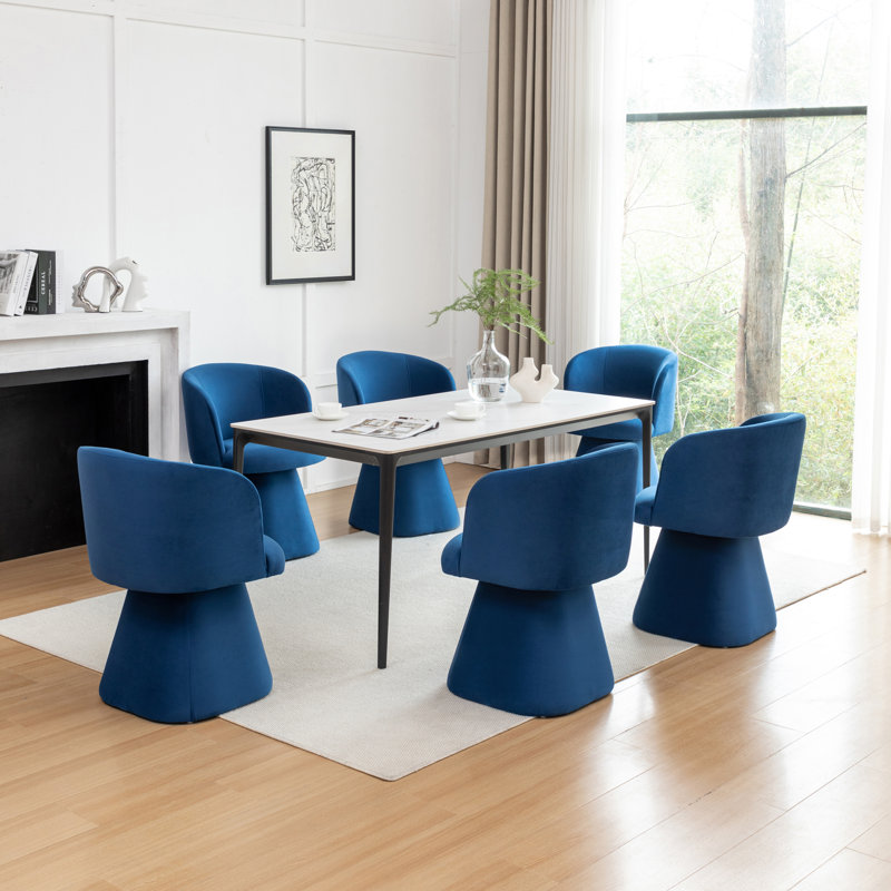 Dantzler Velvet Swivel Upholstered Dining Chair, Navy, 6