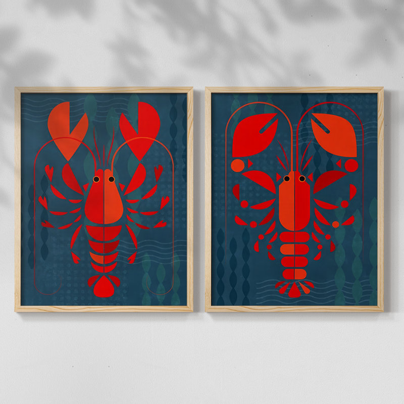 «Geo Lobster I», reproduction encadrée de qualité supérieure - prête à être accrochée - aucun clou requis - aucun clou requis