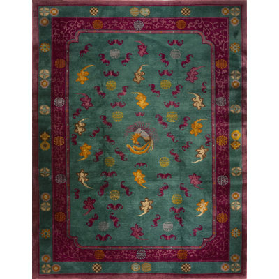 Antique Art Deco Chinese Geometric Knotted Rug