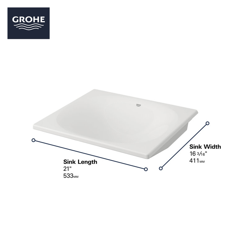 Alpine White Ceramic Rectangular Undermount Bathroom Sink