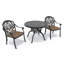 Ensemble de salle à manger bistro en aluminium moulé 3 pièces, table ronde de 100 cm avec trou pour parasol et 2 chaises empilables avec coussins bruns-399688053